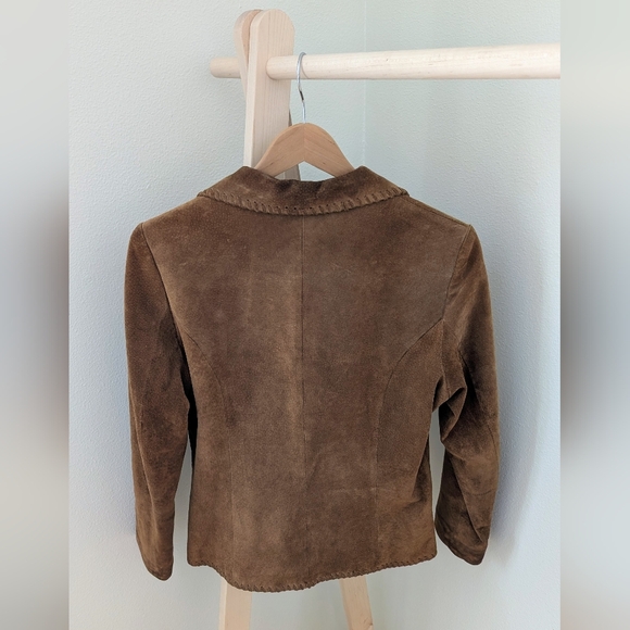 Vintage Wilson's Leather Suede Embroidered Floral Jacket In Camel Tan - Picture 9 of 11